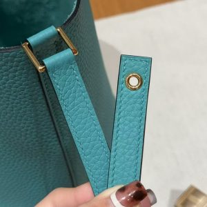 Hermes Picotin Lock 18 CM Bag Handmade In Taurillon Clemence Leather Gold Hardware U1 Vert Verone - Image 6