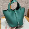 Hermes Picotin Lock 18 CM Bag Handmade In Taurillon Clemence Leather Silver Hardware U4 Vert Vertigo