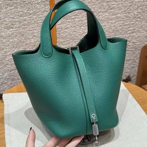 Hermes Picotin Lock 18 CM Bag Handmade In Taurillon Clemence Leather Silver Hardware U4 Vert Vertigo