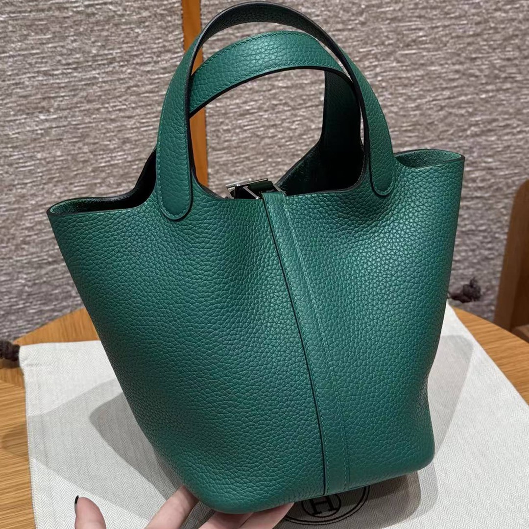 Hermes Picotin Lock 18 CM Bag Handmade In Taurillon Clemence Leather Silver Hardware U4 Vert Vertigo - Image 2