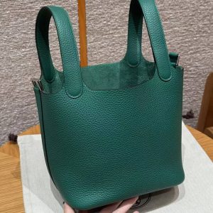Hermes Picotin Lock 18 CM Bag Handmade In Taurillon Clemence Leather Silver Hardware U4 Vert Vertigo - Image 15