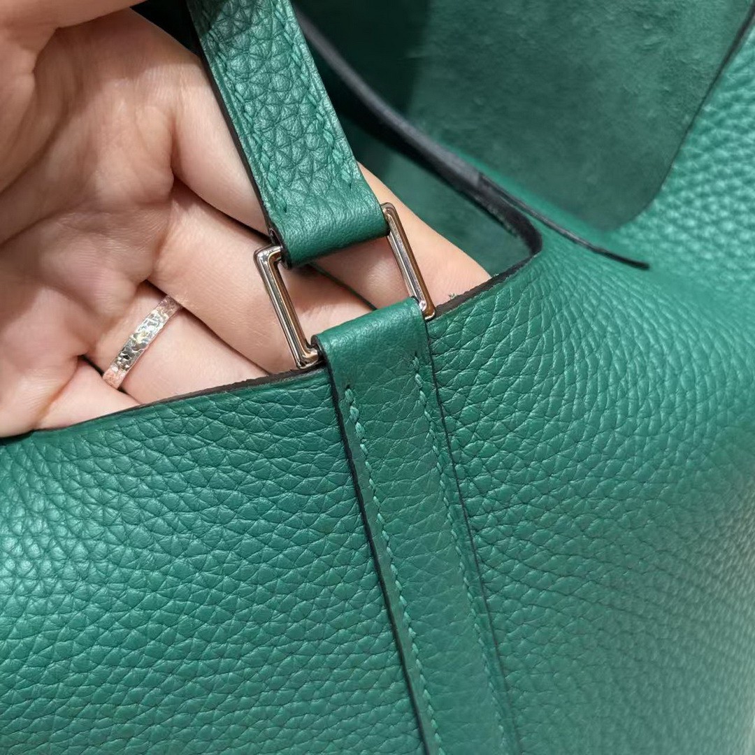 Hermes Picotin Lock 18 CM Bag Handmade In Taurillon Clemence Leather Silver Hardware U4 Vert Vertigo - Image 3