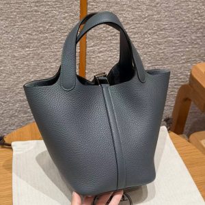 Hermes Picotin Lock 18 CM Bag Handmade In Taurillon Clemence Leather Silver Hardware Y7 Bleu Orage - Image 2