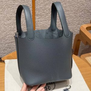 Hermes Picotin Lock 18 CM Bag Handmade In Taurillon Clemence Leather Silver Hardware Y7 Bleu Orage - Image 15