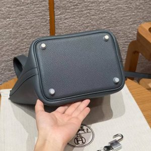 Hermes Picotin Lock 18 CM Bag Handmade In Taurillon Clemence Leather Silver Hardware Y7 Bleu Orage - Image 14