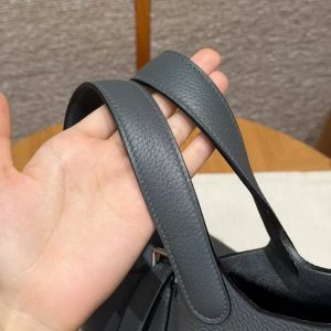 Hermes Picotin Lock 18 CM Bag Handmade In Taurillon Clemence Leather Silver Hardware Y7 Bleu Orage - Image 11
