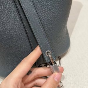 Hermes Picotin Lock 18 CM Bag Handmade In Taurillon Clemence Leather Silver Hardware Y7 Bleu Orage - Image 6