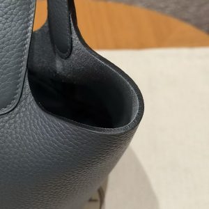 Hermes Picotin Lock 18 CM Bag Handmade In Taurillon Clemence Leather Silver Hardware Y7 Bleu Orage - Image 3
