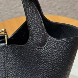 Hermes Picotin Lock 18 CM Bag Handmade In Taurillon Clemence Leather Gold Hardware ck89 Noir - Image 19