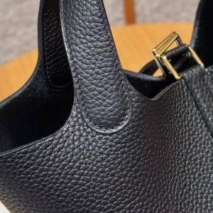 Hermes Picotin Lock 18 CM Bag Handmade In Taurillon Clemence Leather Gold Hardware ck89 Noir - Image 18
