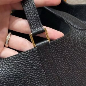 Hermes Picotin Lock 18 CM Bag Handmade In Taurillon Clemence Leather Gold Hardware ck89 Noir - Image 15