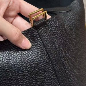 Hermes Picotin Lock 18 CM Bag Handmade In Taurillon Clemence Leather Gold Hardware ck89 Noir - Image 14