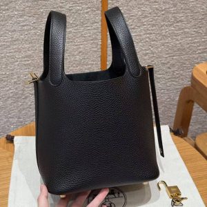 Hermes Picotin Lock 18 CM Bag Handmade In Taurillon Clemence Leather Gold Hardware ck89 Noir - Image 8