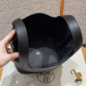 Hermes Picotin Lock 18 CM Bag Handmade In Taurillon Clemence Leather Gold Hardware ck89 Noir - Image 7