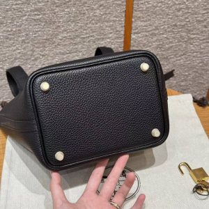 Hermes Picotin Lock 18 CM Bag Handmade In Taurillon Clemence Leather Gold Hardware ck89 Noir - Image 6