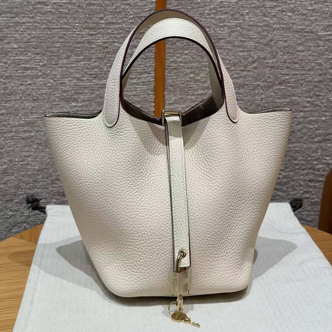 Hermes Picotin Lock 18 CM Bag Handmade In Taurillon Clemence Leather Gold Hardware i2 Nata
