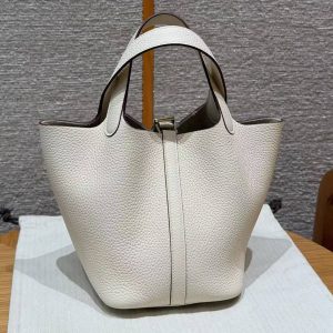 Hermes Picotin Lock 18 CM Bag Handmade In Taurillon Clemence Leather Gold Hardware i2 Nata - Image 2
