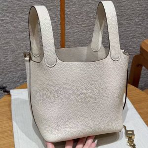 Hermes Picotin Lock 18 CM Bag Handmade In Taurillon Clemence Leather Gold Hardware i2 Nata - Image 16