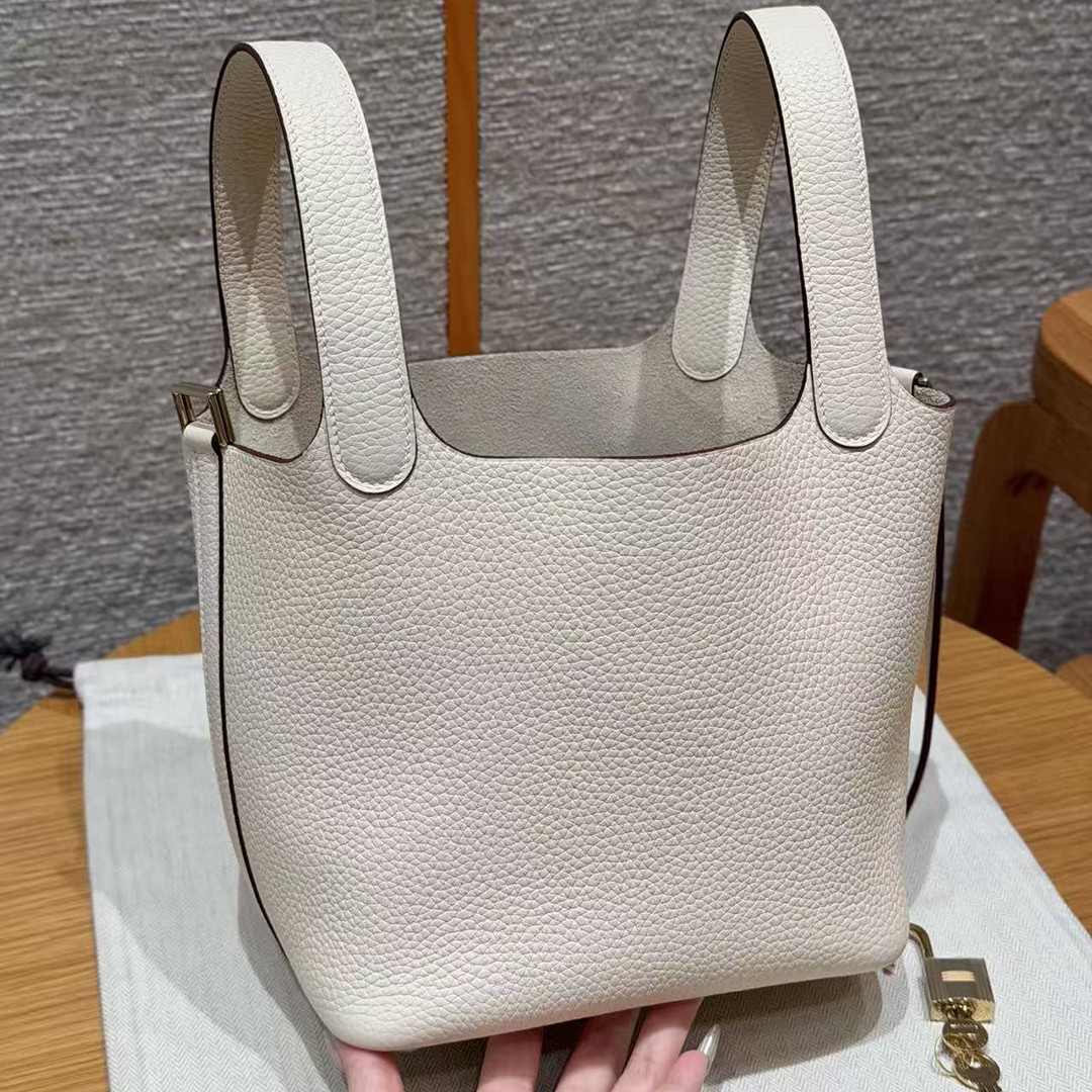 Hermes Picotin Lock 18 CM Bag Handmade In Taurillon Clemence Leather Gold Hardware i2 Nata - Image 16