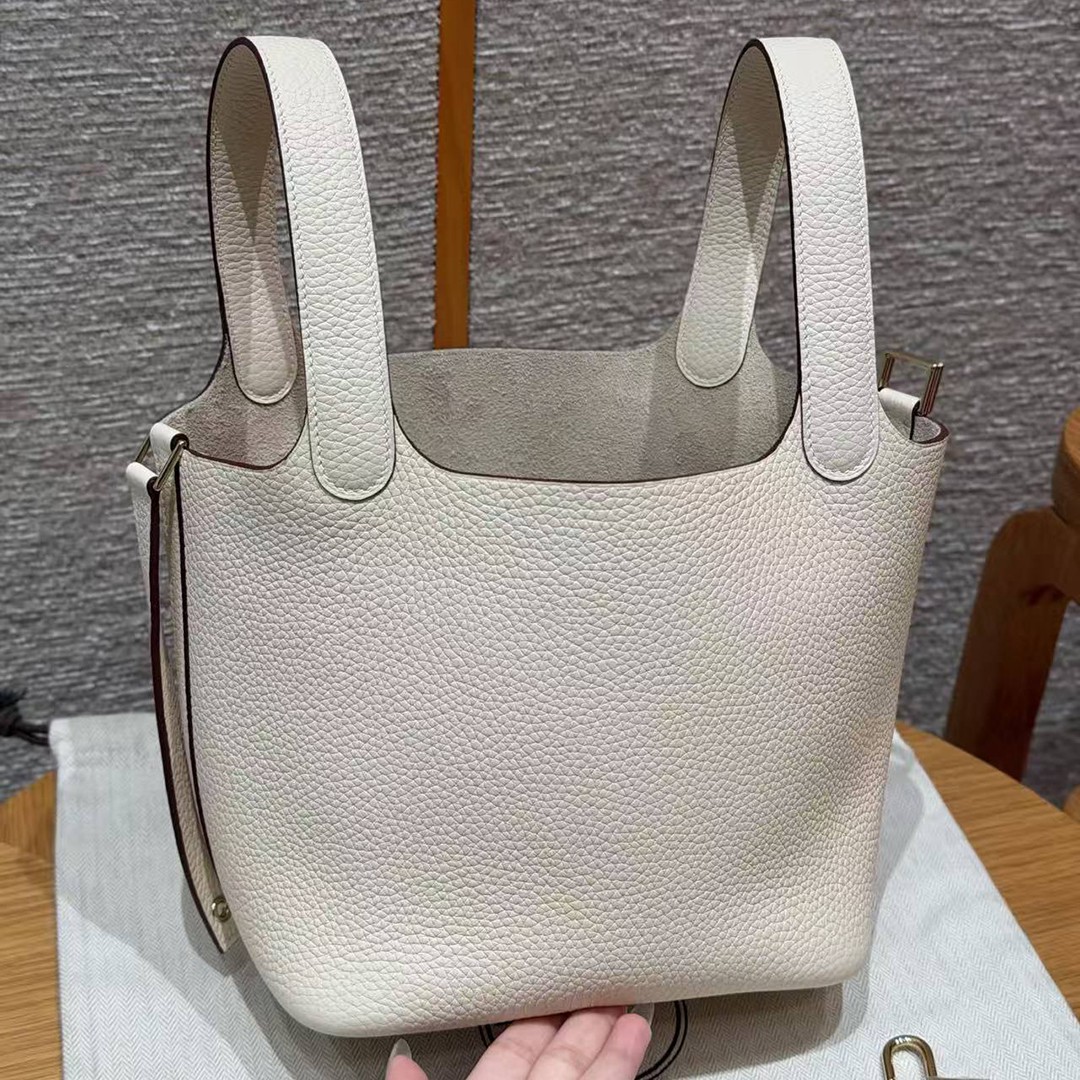 Hermes Picotin Lock 18 CM Bag Handmade In Taurillon Clemence Leather Gold Hardware i2 Nata - Image 15