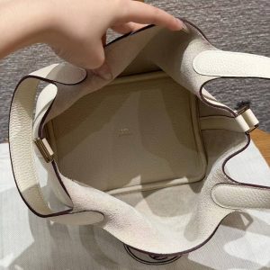 Hermes Picotin Lock 18 CM Bag Handmade In Taurillon Clemence Leather Gold Hardware i2 Nata - Image 13