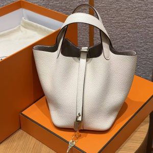 Hermes Picotin Lock 18 CM Bag Handmade In Taurillon Clemence Leather Gold Hardware i2 Nata - Image 8