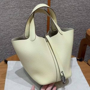 Hermes Picotin Lock 18 CM Bag Handmade In Taurillon Clemence Leather Silver Hardware i8 Jaune Milton
