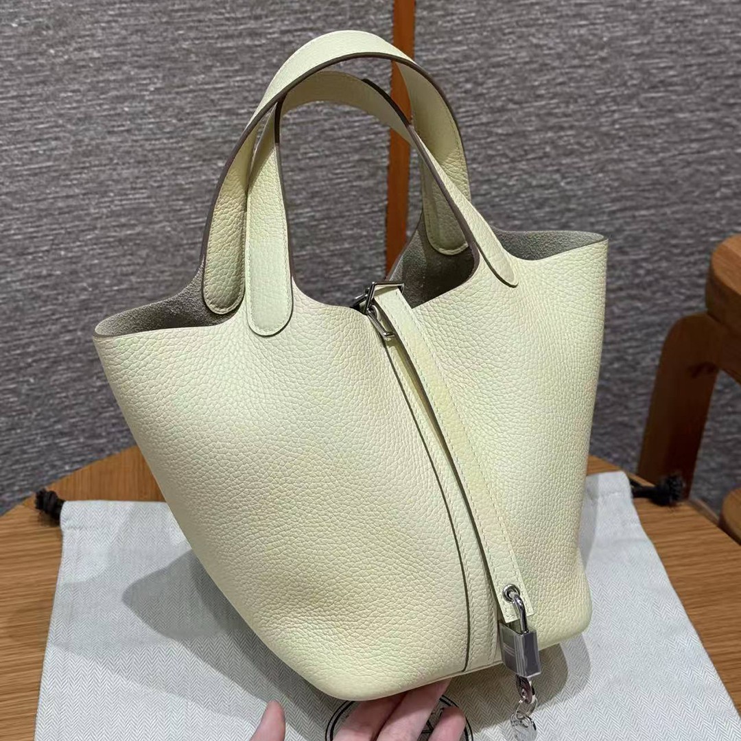 Hermes Picotin Lock 18 CM Bag Handmade In Taurillon Clemence Leather Silver Hardware i8 Jaune Milton