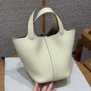 Hermes Picotin Lock 18 CM Bag Handmade In Taurillon Clemence Leather Silver Hardware i8 Jaune Milton - Image 2