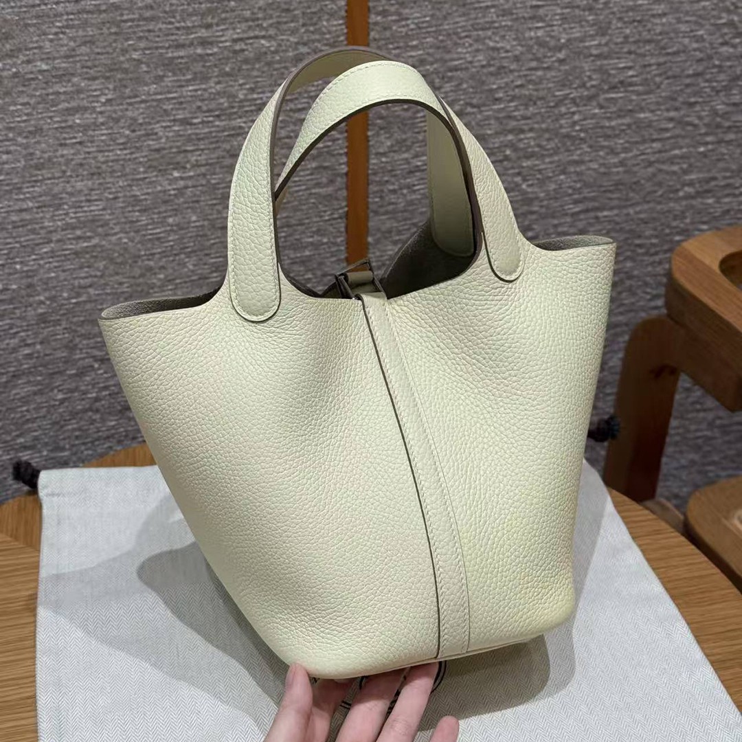 Hermes Picotin Lock 18 CM Bag Handmade In Taurillon Clemence Leather Silver Hardware i8 Jaune Milton - Image 2