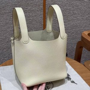 Hermes Picotin Lock 18 CM Bag Handmade In Taurillon Clemence Leather Silver Hardware i8 Jaune Milton - Image 17