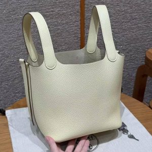 Hermes Picotin Lock 18 CM Bag Handmade In Taurillon Clemence Leather Silver Hardware i8 Jaune Milton - Image 16