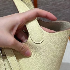 Hermes Picotin Lock 18 CM Bag Handmade In Taurillon Clemence Leather Silver Hardware i8 Jaune Milton - Image 10