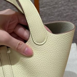 Hermes Picotin Lock 18 CM Bag Handmade In Taurillon Clemence Leather Silver Hardware i8 Jaune Milton - Image 9