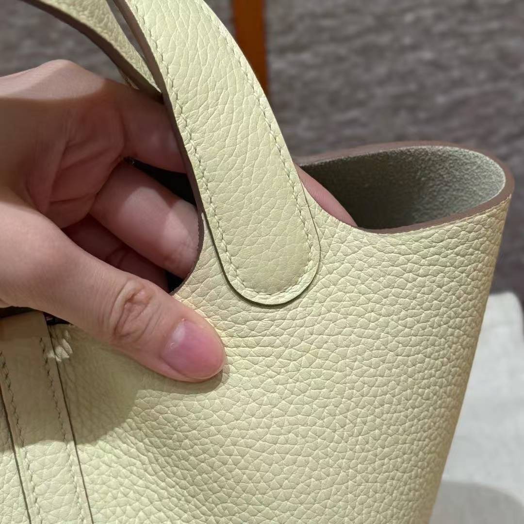 Hermes Picotin Lock 18 CM Bag Handmade In Taurillon Clemence Leather Silver Hardware i8 Jaune Milton - Image 9