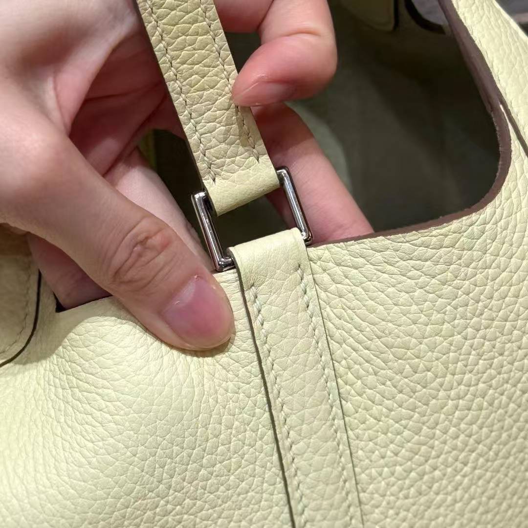 Hermes Picotin Lock 18 CM Bag Handmade In Taurillon Clemence Leather Silver Hardware i8 Jaune Milton - Image 5