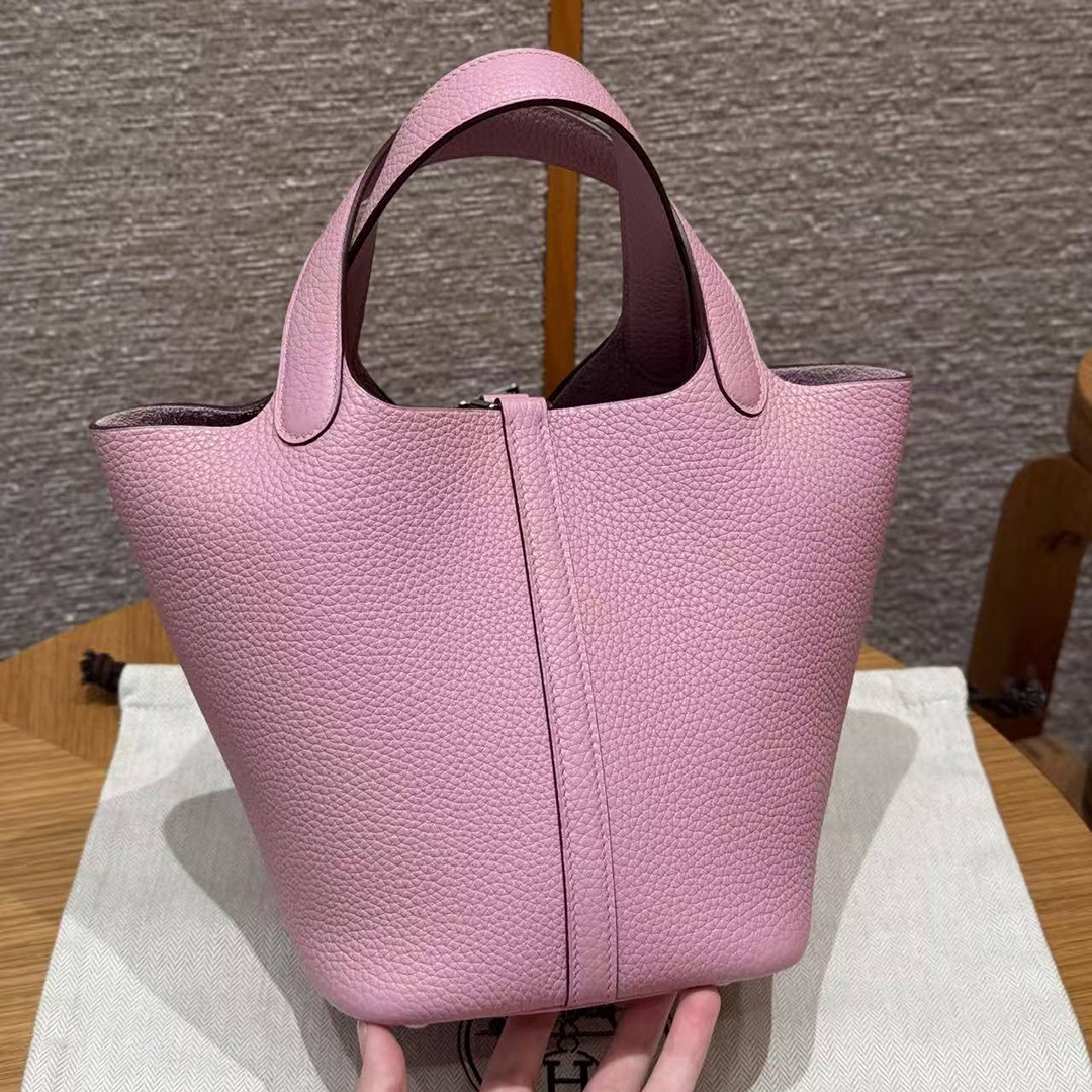 Hermes Picotin Lock 18 CM Bag Handmade In Taurillon Clemence Leather Silver Hardware X9 Mauve - Image 2