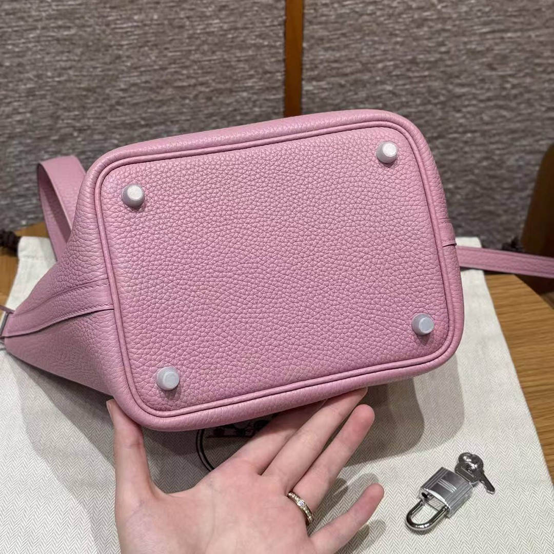 Hermes Picotin Lock 18 CM Bag Handmade In Taurillon Clemence Leather Silver Hardware X9 Mauve - Image 16