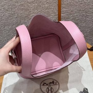Hermes Picotin Lock 18 CM Bag Handmade In Taurillon Clemence Leather Silver Hardware X9 Mauve - Image 15