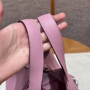 Hermes Picotin Lock 18 CM Bag Handmade In Taurillon Clemence Leather Silver Hardware X9 Mauve - Image 12