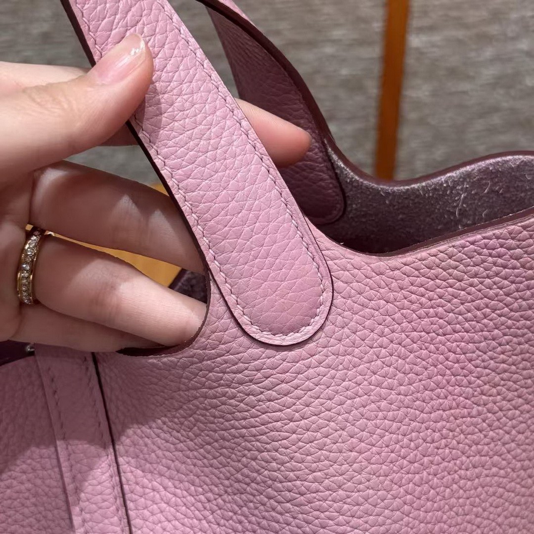 Hermes Picotin Lock 18 CM Bag Handmade In Taurillon Clemence Leather Silver Hardware X9 Mauve - Image 11