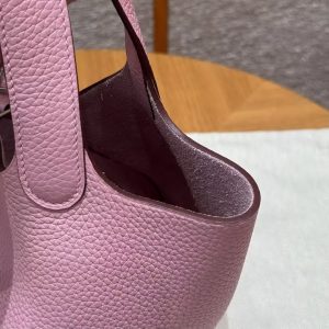 Hermes Picotin Lock 18 CM Bag Handmade In Taurillon Clemence Leather Silver Hardware X9 Mauve - Image 10
