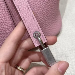 Hermes Picotin Lock 18 CM Bag Handmade In Taurillon Clemence Leather Silver Hardware X9 Mauve - Image 9