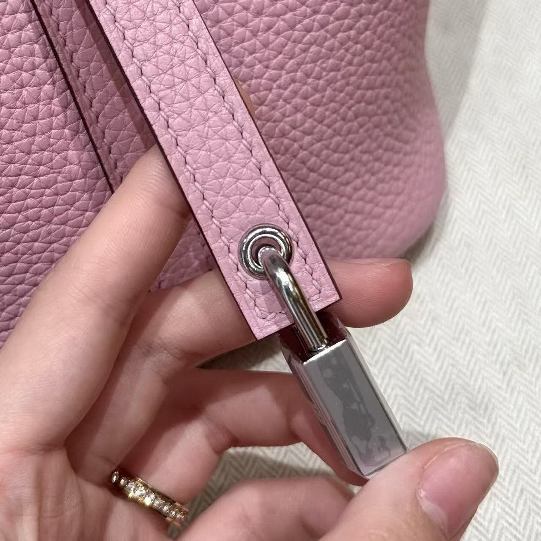 Hermes Picotin Lock 18 CM Bag Handmade In Taurillon Clemence Leather Silver Hardware X9 Mauve - Image 9