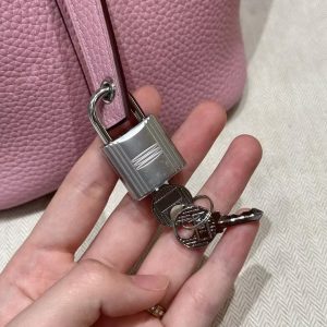 Hermes Picotin Lock 18 CM Bag Handmade In Taurillon Clemence Leather Silver Hardware X9 Mauve - Image 8