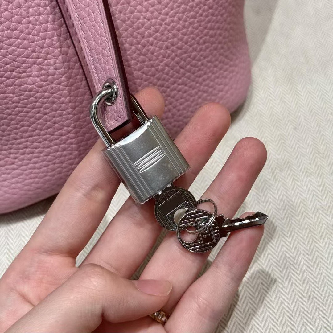 Hermes Picotin Lock 18 CM Bag Handmade In Taurillon Clemence Leather Silver Hardware X9 Mauve - Image 8