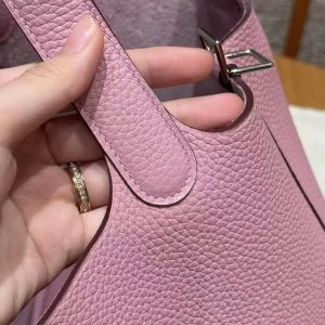 Hermes Picotin Lock 18 CM Bag Handmade In Taurillon Clemence Leather Silver Hardware X9 Mauve - Image 7