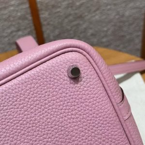 Hermes Picotin Lock 18 CM Bag Handmade In Taurillon Clemence Leather Silver Hardware X9 Mauve - Image 5