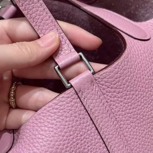 Hermes Picotin Lock 18 CM Bag Handmade In Taurillon Clemence Leather Silver Hardware X9 Mauve - Image 4