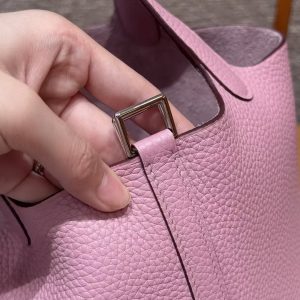 Hermes Picotin Lock 18 CM Bag Handmade In Taurillon Clemence Leather Silver Hardware X9 Mauve - Image 3